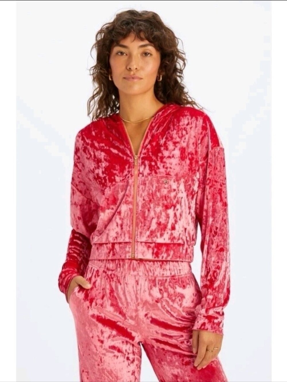 Fabletics Red Crushed Velvet Zip-Up Hoodie – Women’s XS NWOT - Picture 3 of 17